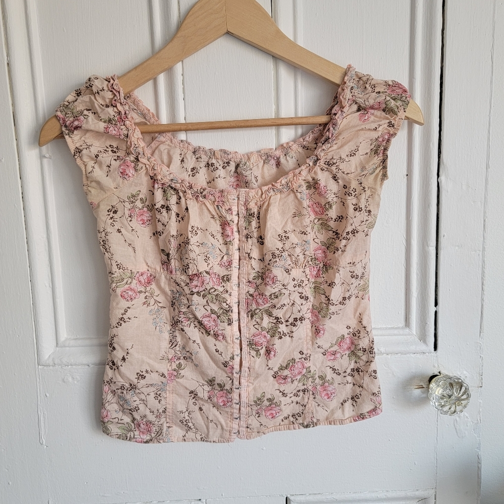 Pink Floral Milkmaid Blouse